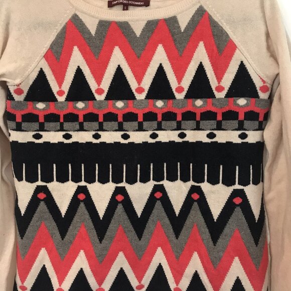 Comptoir Des Cotonniers Wool Blend Geometric Print Sweater Size S Beige & Red - Picture 4 of 7